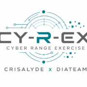 logo bleu et gris sur lequel est écrit CY-R-EX CYBER RANGE EXERCISE CRISALYDE X DIATEAM